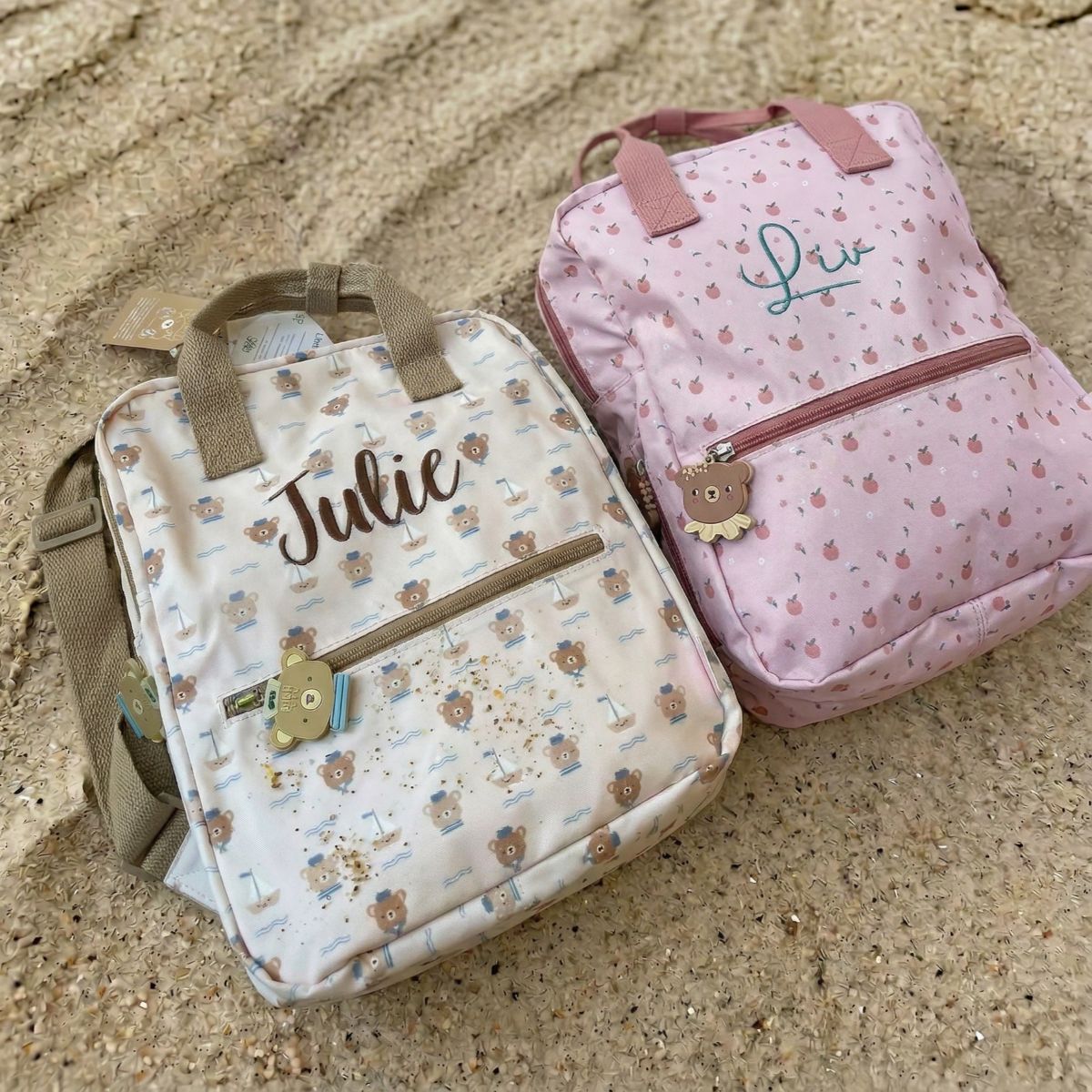 Tutete kinder rugzak met vrolijke beertjes print geborduurd met baby naam