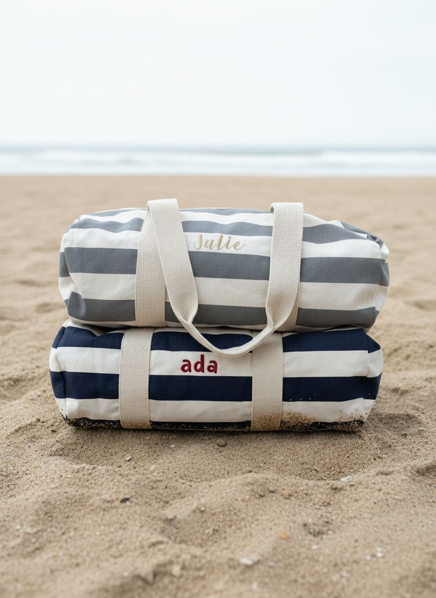 Beachlook barrel Bags geborduurd met gepersonaliseerde tekst