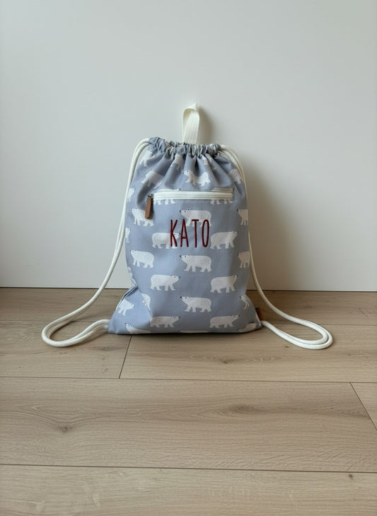 Gepersonaliseerde Fresk zwemzak met ijsberen motief en geborduurde naam