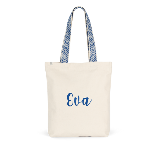 Gepersonaliseerde ecologische totebag geborduurd met naam tekst of logo Kimood draagtas Antwerpen 