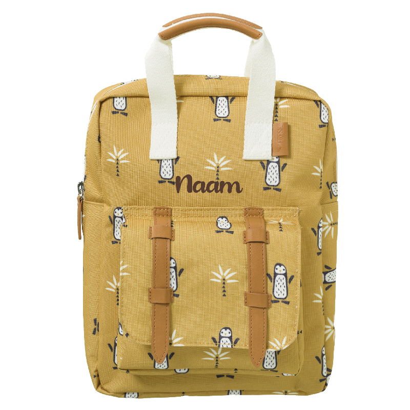 Gepersonaliseerde Kinder rugzak met pinguin van Fresk op naam geborduurd te Antwerpen met dieren print voor kleuter