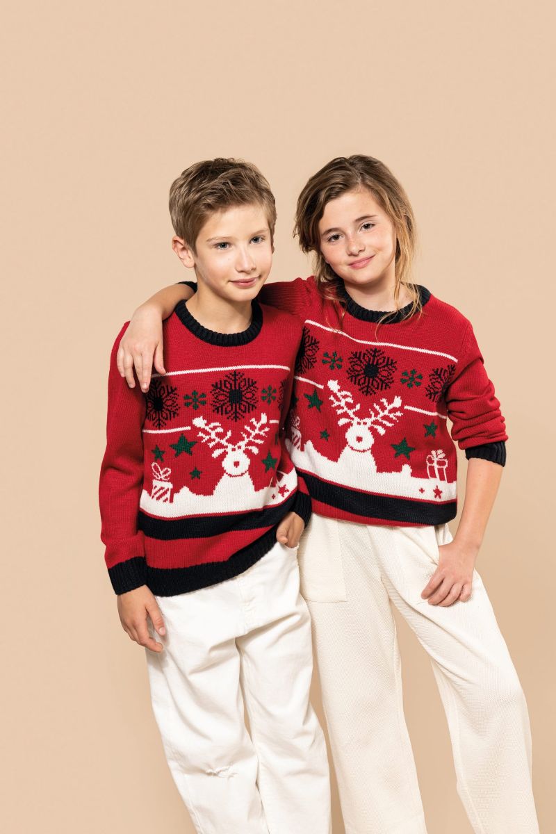 Kerst sweater in gebreide wol voor kinderen met herten motief in korting