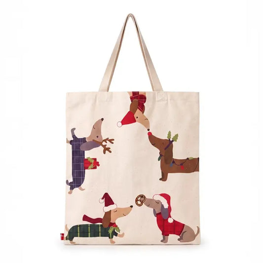 Feestelijke Katoenen Kersttas met Teckels