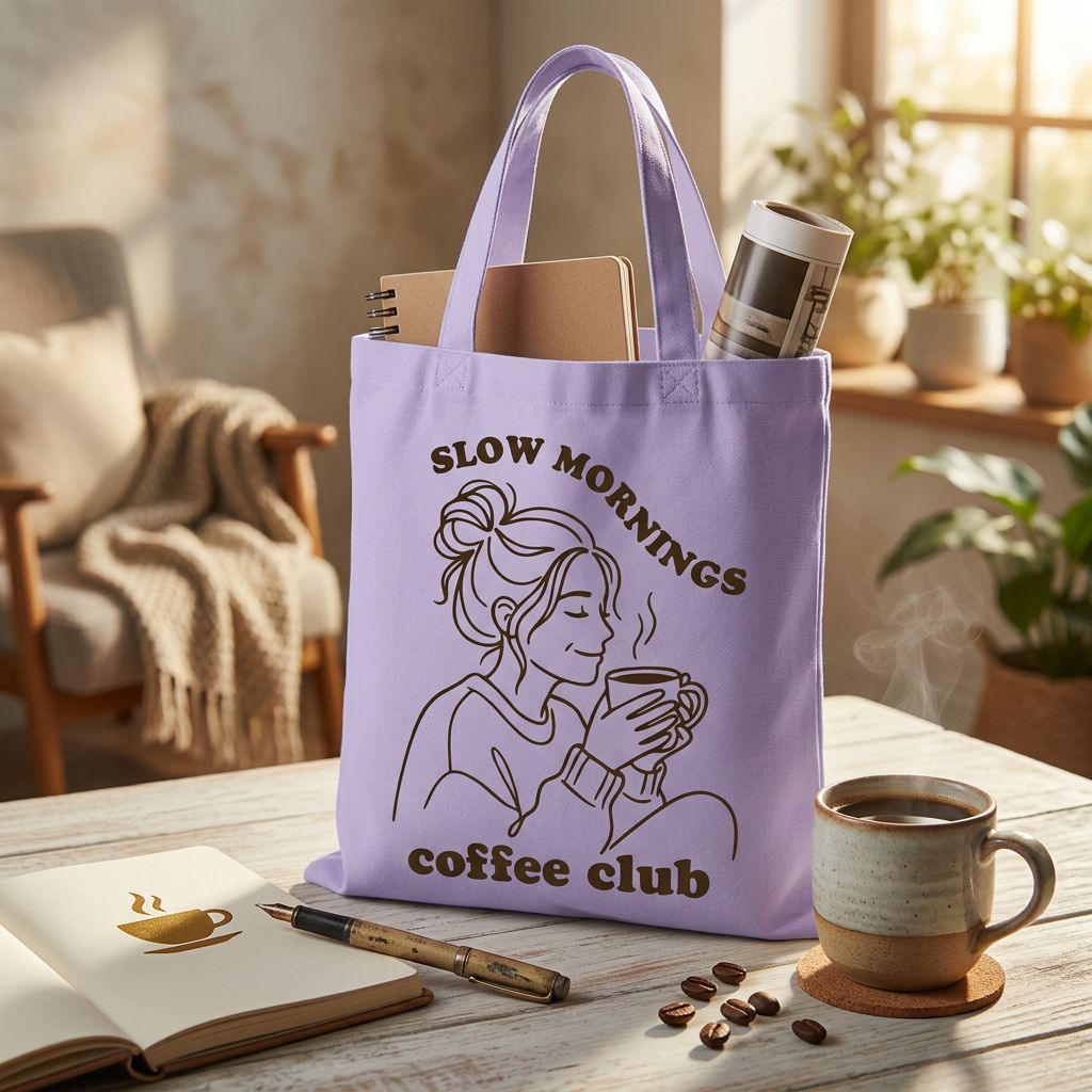 Slow Mornings coffee club Totebag - paars