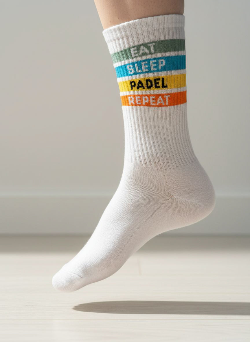 Vrolijke sport kousen met bedrukking padel team