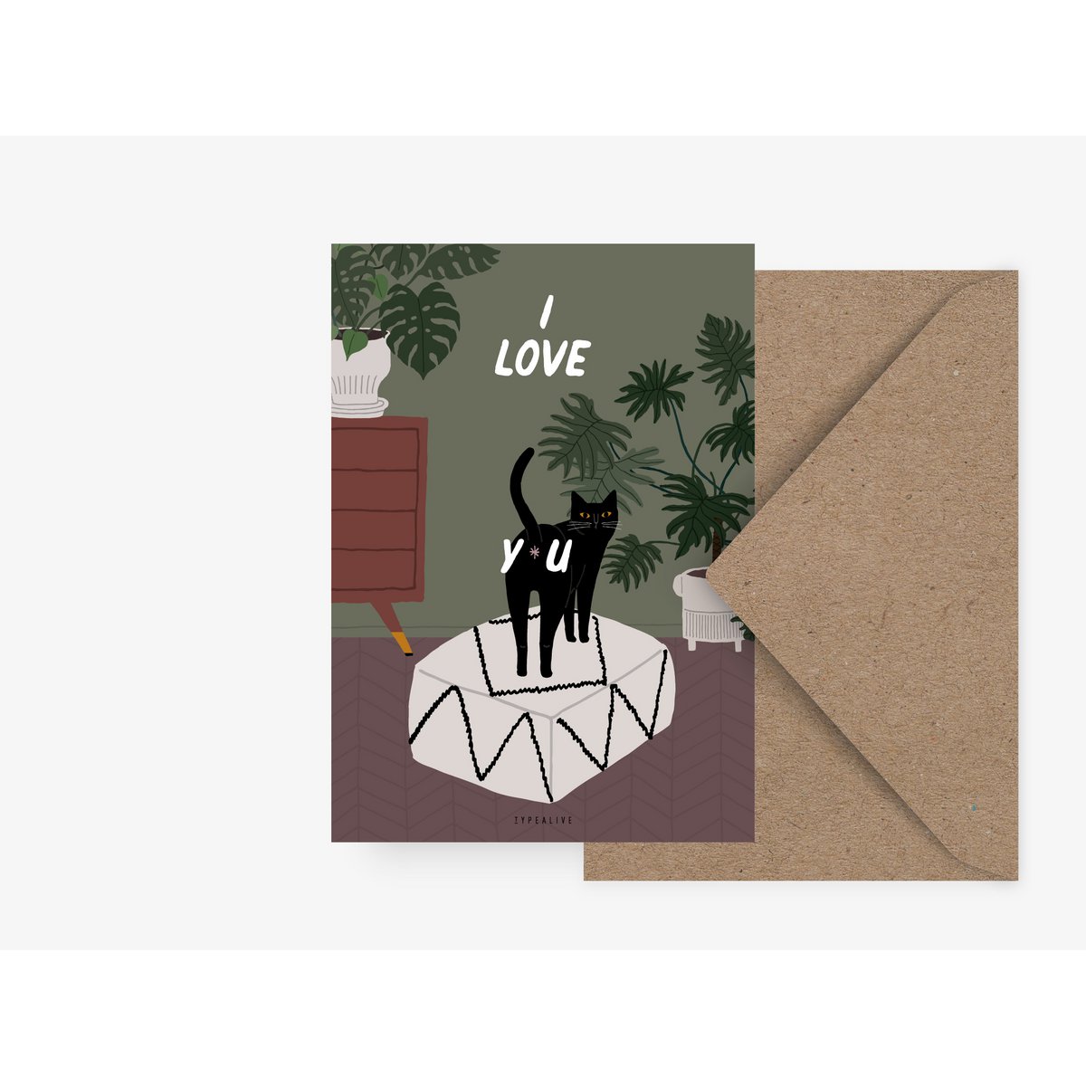 Wenskaart - Kat - I love you - Kletskop