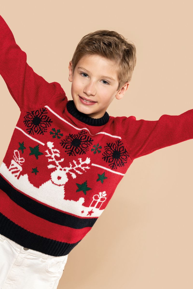 Kerst sweater in wol voor kinderen met herten motief in korting